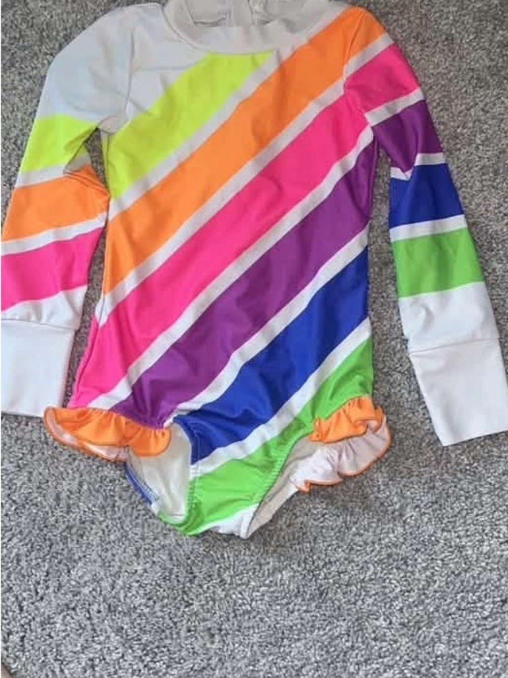 Kids Long Sleeve Rainbow Stripe Swim Suit - White oopsie daisy brand